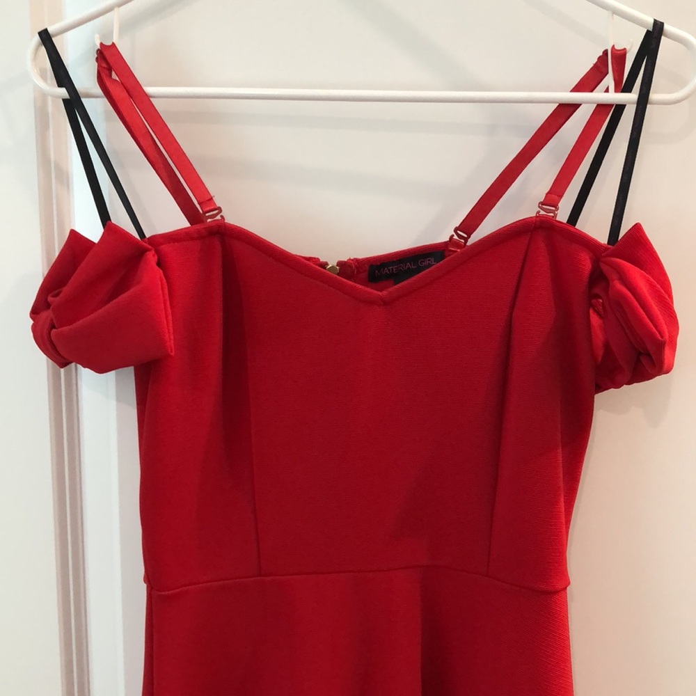 Red Material Girl Dress with Bow Sleeves, size S - Picture 2 of 7